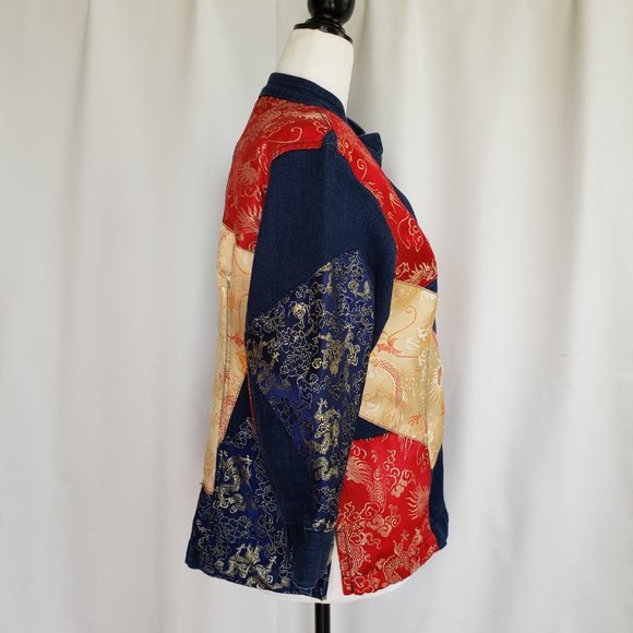 Nygard Sport Asian streetwear Stretch denim with satin patches Jacket Bohemian - Picture 6 of 10